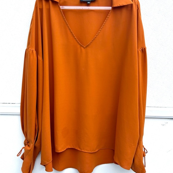 Eloquii blouse sz 20 women’s rust orange long sleeve v neck top dressy classy - Picture 6 of 10